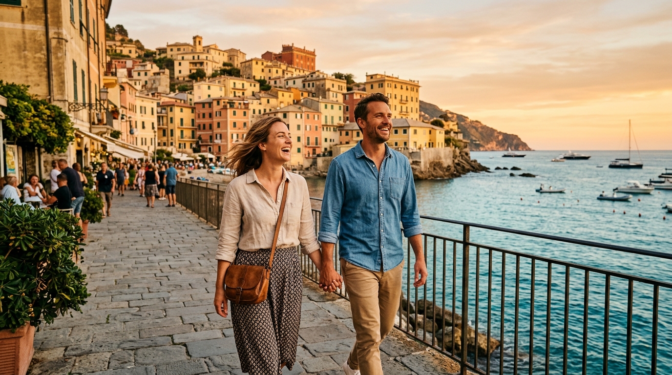 Couple enjoying life in a Mediterranean coastal town